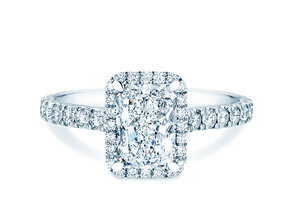 Verlobungsring Radiant Halo Pavé in 14K Weißgold mit Labordiamanten 2,02ct E/VS