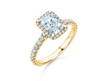 Verlobungsring Radiant Halo Pavé in 9K Gelbgold mit Labordiamanten 1,40ct E/VS