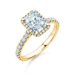 Verlobungsring Radiant Halo Pavé in 9K Gelbgold mit Labordiamanten 1,40ct E/VS