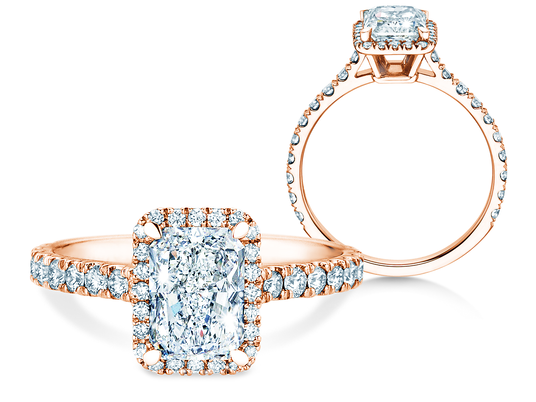 Verlobungsring Radiant Halo Pavé in 14K Roségold mit Labordiamanten 1,40ct E/VS
