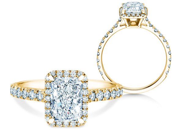 Verlobungsring Radiant Halo Pavé in 9K Gelbgold mit Labordiamanten 1,40ct E/VS