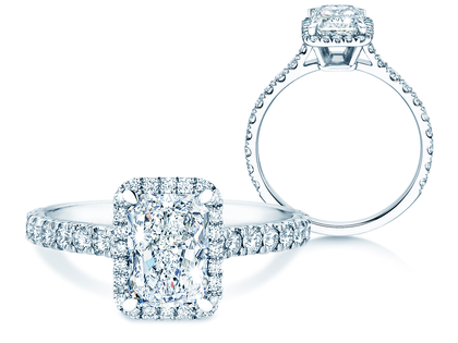 Verlobungsring Radiant Halo Pavé in 14K Weißgold mit Labordiamanten 2,02ct E/VS