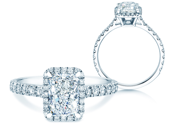Verlobungsring Radiant Halo Pavé in 14K Weißgold mit Labordiamanten 2,02ct E/VS