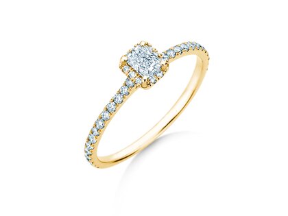 Verlobungsring Radiant Halo Pavé in 9K Gelbgold mit Labordiamanten 0,58ct E/VS