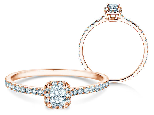 Verlobungsring Radiant Halo Pavé in 14K Roségold mit Labordiamanten 0,58ct E/VS