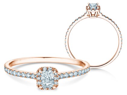 Verlobungsring Radiant Halo Pavé in 14K Roségold mit Labordiamanten 0,58ct E/VS