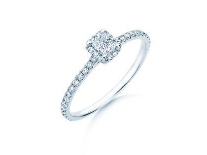 Verlobungsring Radiant Halo Pavé in 9K Weißgold mit Labordiamanten 0,58ct E/VS