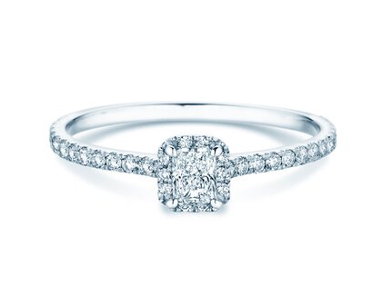 Verlobungsring Radiant Halo Pavé in 9K Weißgold mit Labordiamanten 0,58ct E/VS