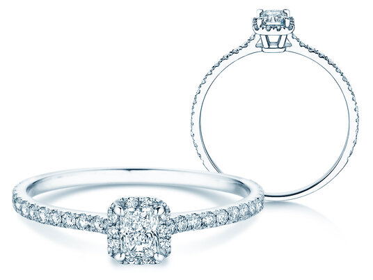 Verlobungsring Radiant Halo Pavé in 14K Weißgold mit Labordiamanten 0,58ct E/VS