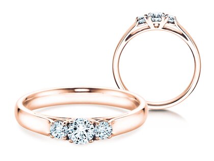 Verlobungsring 3 Stones in 14K Roségold mit Diamanten 0,11ct G/SI