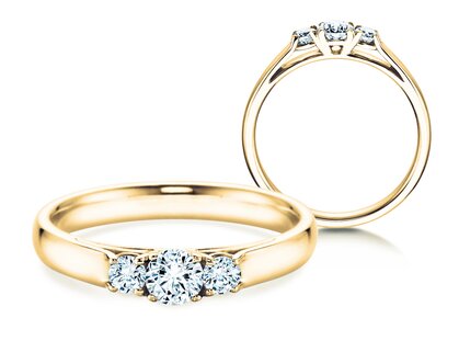 Verlobungsring 3 Stones in 14K Gelbgold mit Diamanten 0,11ct G/SI