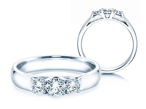 Verlobungsring 3 Stones in 14K Weißgold mit Labordiamanten 0,40ct E/VS