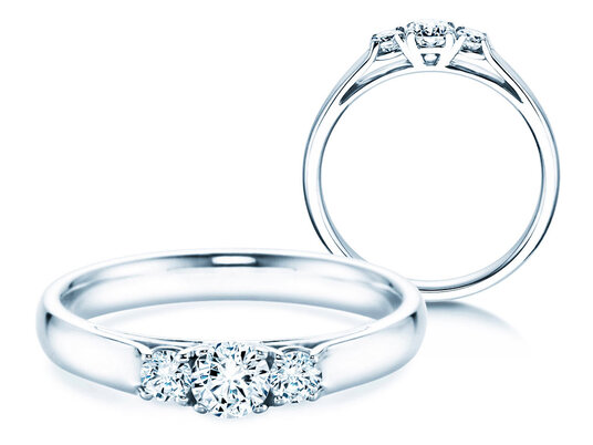 Verlobungsring 3 Stones in 14K Weißgold mit Diamanten 0,20ct G/SI