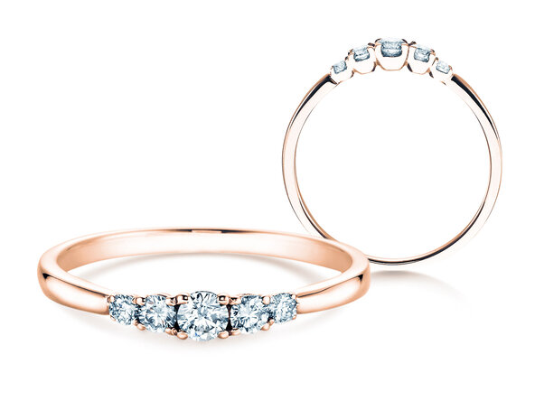 Verlobungsring 5 Diamonds in 18K Roségold mit Diamanten 0,15ct G/SI