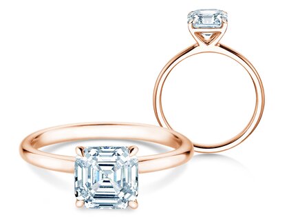 Verlobungsring Asscher Cut in 9K Roségold mit Labordiamant 0,15ct E/VS