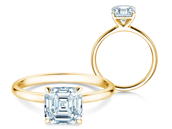 Verlobungsring Asscher Cut in 9K Gelbgold mit Labordiamant 0,15ct E/VS