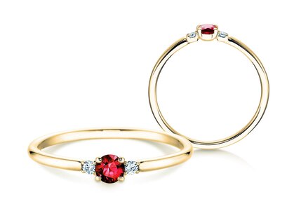 Verlobungsring Vivid Petite in 14K Gelbgold mit Rubin 0,16ct und Diamanten 0,04ct