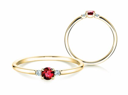 Verlobungsring Vivid Petite in 14K Gelbgold mit Rubin 0,16ct und Diamanten 0,04ct