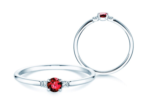 Verlobungsring Vivid Petite in 14K Weißgold mit Rubin 0,16ct und Diamanten 0,04ct