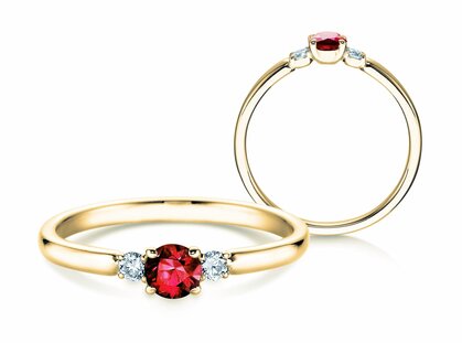 Verlobungsring Vivid Petite in 9K Gelbgold mit Rubin 0,23ct und Diamanten 0,07ct