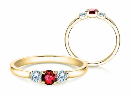 Verlobungsring Vivid Petite in 9K Gelbgold mit Rubin 0,20ct und Diamanten 0,20ct