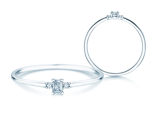 Verlobungsring Vivid Petite Emerald Cut in 14K Weißgold mit Diamanten 0,10ct G/VS