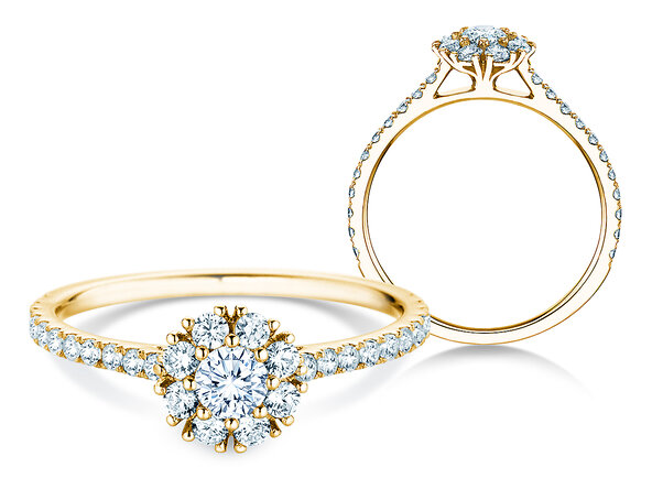 Verlobungsring Bloom Pavé in 14K Gelbgold mit Diamanten 0,70ct G/SI