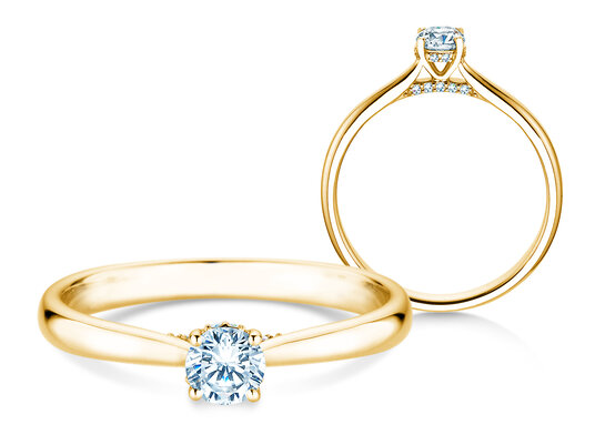 Verlobungsring Classic 4 Hidden Halo in 18K Gelbgold mit Labordiamanten 0,30ct E/VS