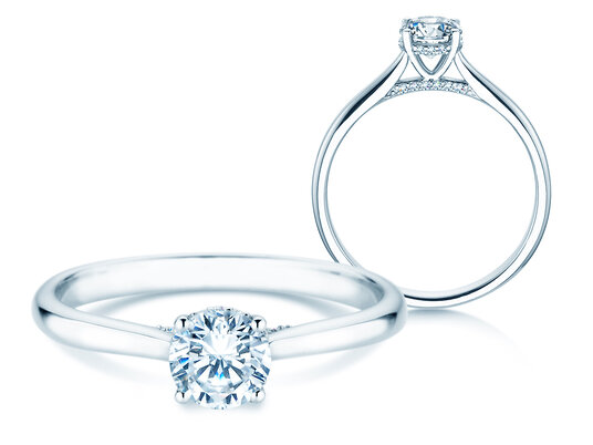 Verlobungsring Classic 4 Hidden Halo in 18K Weißgold mit Labordiamanten 0,57ct E/VS