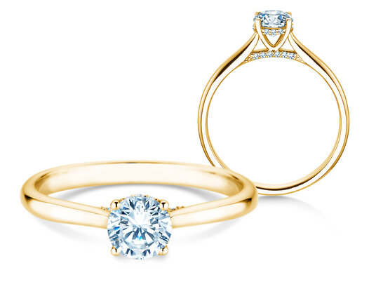 Verlobungsring Classic 4 Hidden Halo in 14K Gelbgold mit Labordiamanten 0,57ct E/VS