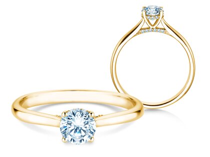 Verlobungsring Classic 4 Hidden Halo in 14K Gelbgold mit Labordiamanten 0,57ct E/VS