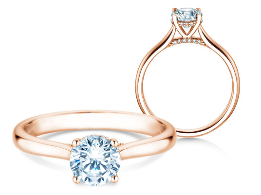 Verlobungsring Classic 4 Hidden Halo in 18K Roségold mit Labordiamanten 0,82ct E/VS