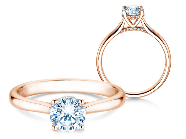 Verlobungsring Classic 4 Hidden Halo in 18K Roségold mit Labordiamanten 0,82ct E/VS