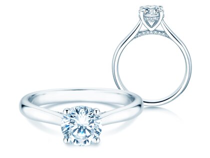 Verlobungsring Classic 4 Hidden Halo in 14K Weißgold mit Labordiamanten 1,08ct E/VS