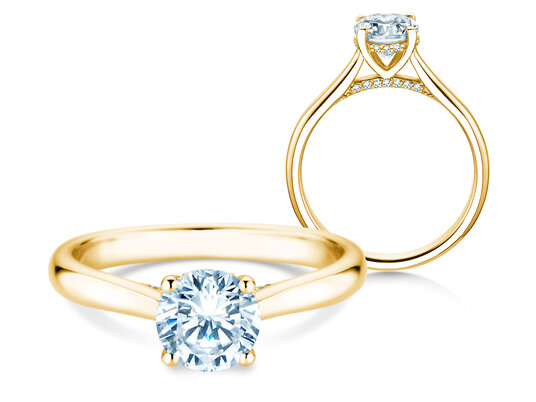 Verlobungsring Classic 4 Hidden Halo in 14K Gelbgold mit Labordiamanten 1,08ct E/VS