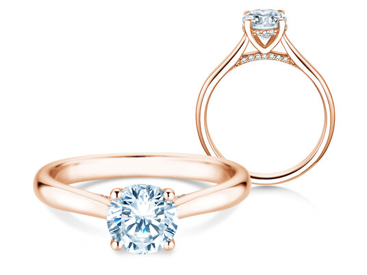 Verlobungsring Classic 4 Hidden Halo in 18K Roségold mit Labordiamanten 1,08ct E/VS