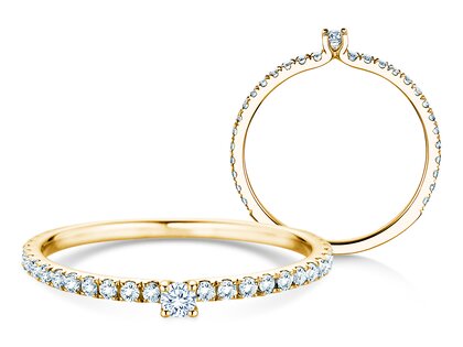 Verlobungsring Classic 4 Pavé in 9K Gelbgold mit Diamanten 0,30ct G/SI