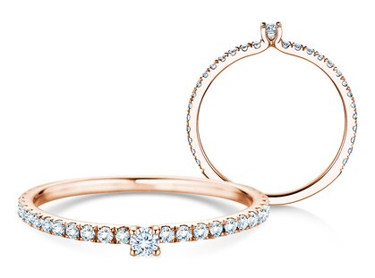 Verlobungsring Classic 4 Pavé in 14K Roségold mit Diamanten 0,30ct G/SI