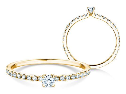 Verlobungsring Classic 4 Pavé in 18K Gelbgold mit Diamanten 0,35ct G/SI