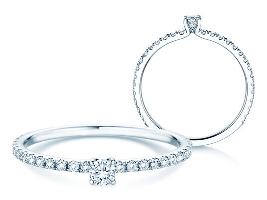 Verlobungsring Classic 4 Pavé in 18K Weißgold mit Diamanten 0,35ct G/SI