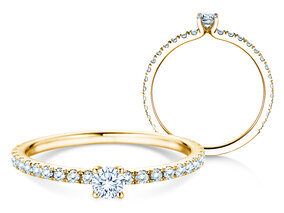 Verlobungsring Classic 4 Pavé in 14K Gelbgold mit Diamanten 0,51ct G/SI