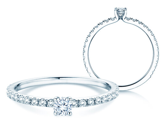 Verlobungsring Classic 4 Pavé in 14K Weißgold mit Diamanten 0,51ct G/SI
