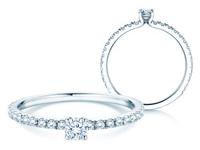 Verlobungsring Classic 4 Pavé in 14K Weißgold mit Diamanten 0,51ct G/SI