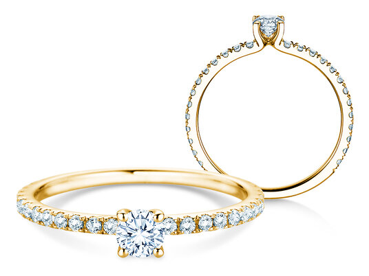 Verlobungsring Classic 4 Pavé in 14K Gelbgold mit Labordiamanten 0,56ct E/VS