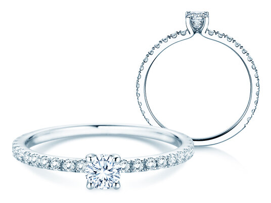 Verlobungsring Classic 4 Pavé in 18K Weißgold mit Labordiamanten 0,56ct E/VS