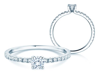Verlobungsring Classic 4 Pavé in 14K Weißgold mit Diamanten 0,56ct G/SI