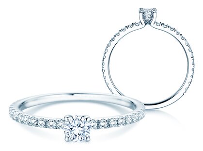Verlobungsring Classic 4 Pavé in Platin 950/- mit Labordiamanten 0,56ct