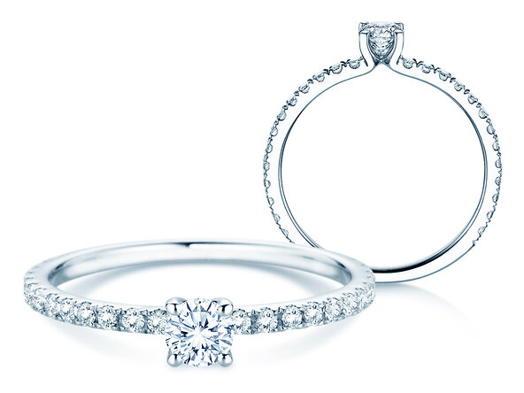 Verlobungsring Classic 4 Pavé in 14K Weißgold mit Diamanten 0,56ct G/SI