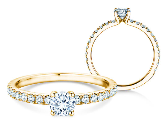 Verlobungsring Classic 4 Pavé in 14K Gelbgold mit Diamanten 0,77ct G/SI