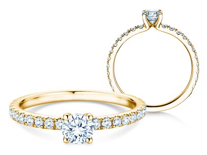 Verlobungsring Classic 4 Pavé in 14K Gelbgold mit Diamanten 0,77ct G/SI